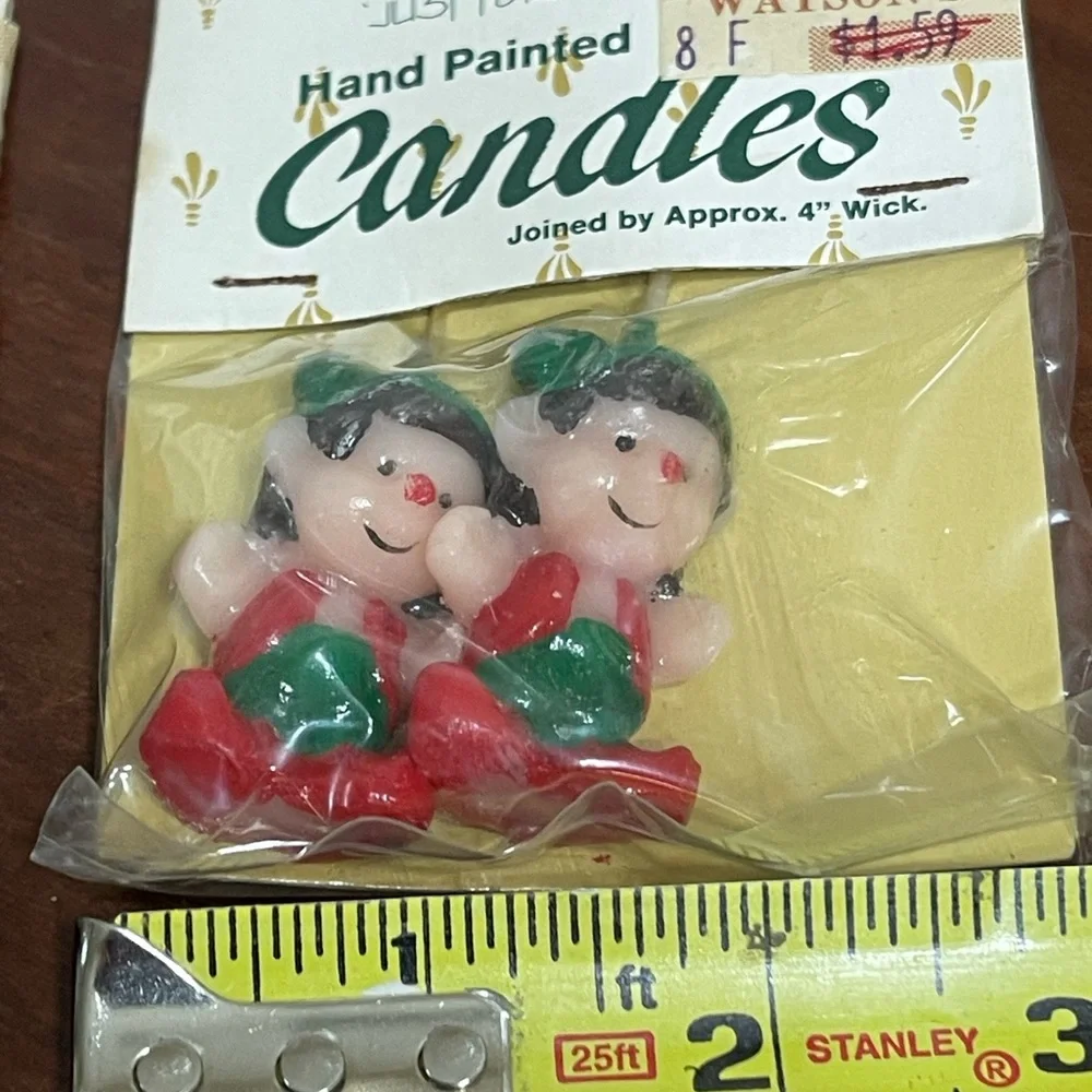 Hand painted  elves & reindeer candles vintage